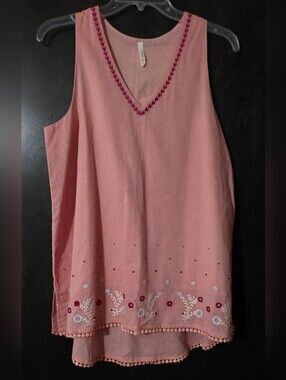 Mountain Khakis Pink Embroidered Sleeveless V-Neck Tank Lined Women's Size M